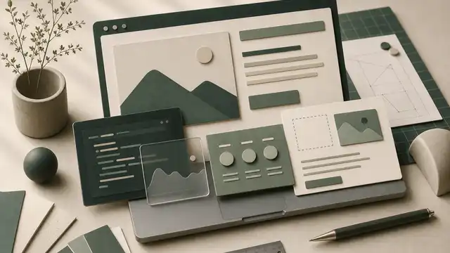 Modular interface components arranged around a website design